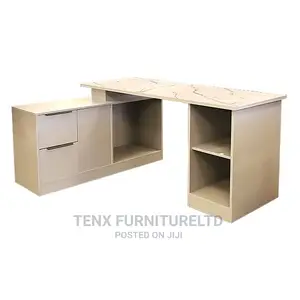 Computer Desk L Shape (Marble White and Black)Metal Handle