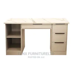 Computer Desk (Metal Tube Legs)Marble White FINISHED