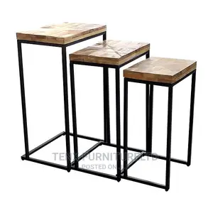 Stool Set of (3pcs) Wood and Metal