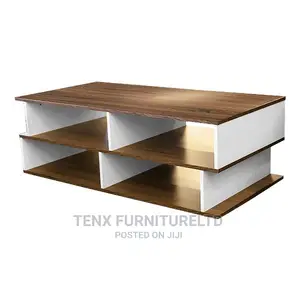 COFFEE TABLE (Dual Layer With Shelves) Dark Brown and White