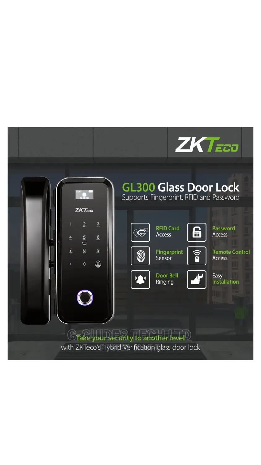 Zkteco Gl300 Glass Door Lock Access Control Fingerprint, Card,Password