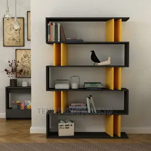 Bookshelf ( 5 Compartments ) Accasia . Yellow and Grey