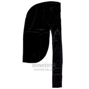 Black Velvet Durag With Long Straps-for Waves and Braids