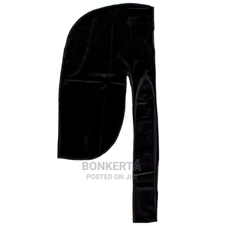 Black Velvet Durag With Long Straps-for Waves and Braids