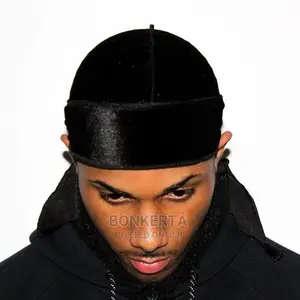 Black Velvet Durag With Long Straps-for Waves and Braids