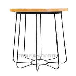 Side Table (Wooden Top) With Metal Base