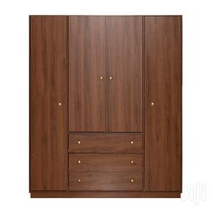 Wooden Wardrobe Brown 4 Doors 3 Drawers