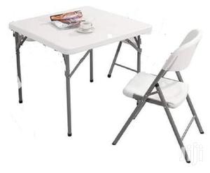 White Foldable Table With Chair.
