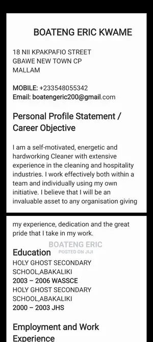 Housekeeping Cleaning CV
