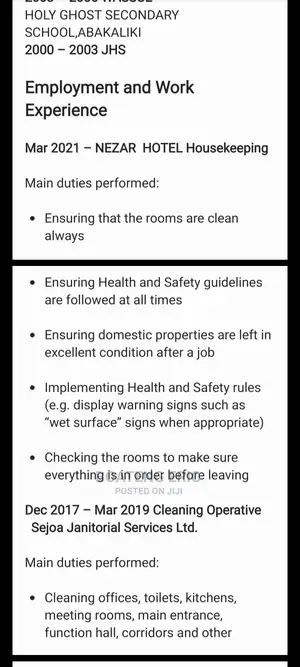 Housekeeping Cleaning CV