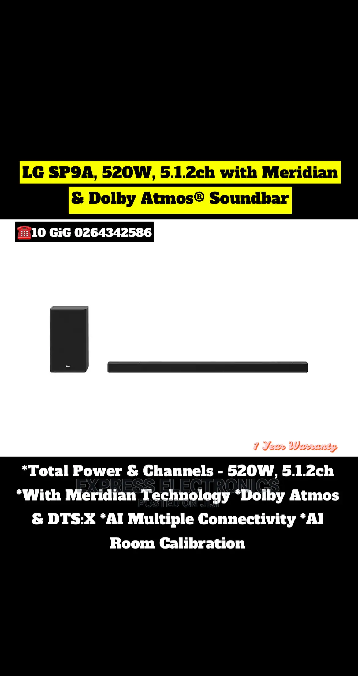 SP9A LG SP9A 5.1.2 Channel 520W Sound Bar With Dolby Atmos