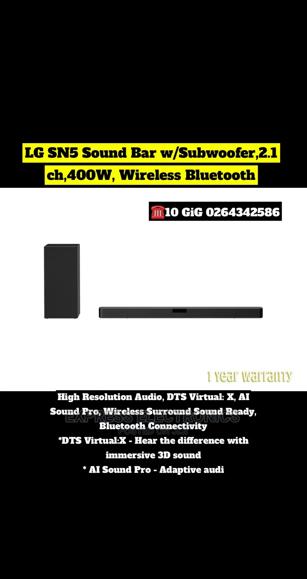 2.1 Ch 400w LG Soundbar With Subwoofer Wireless Bluetooth