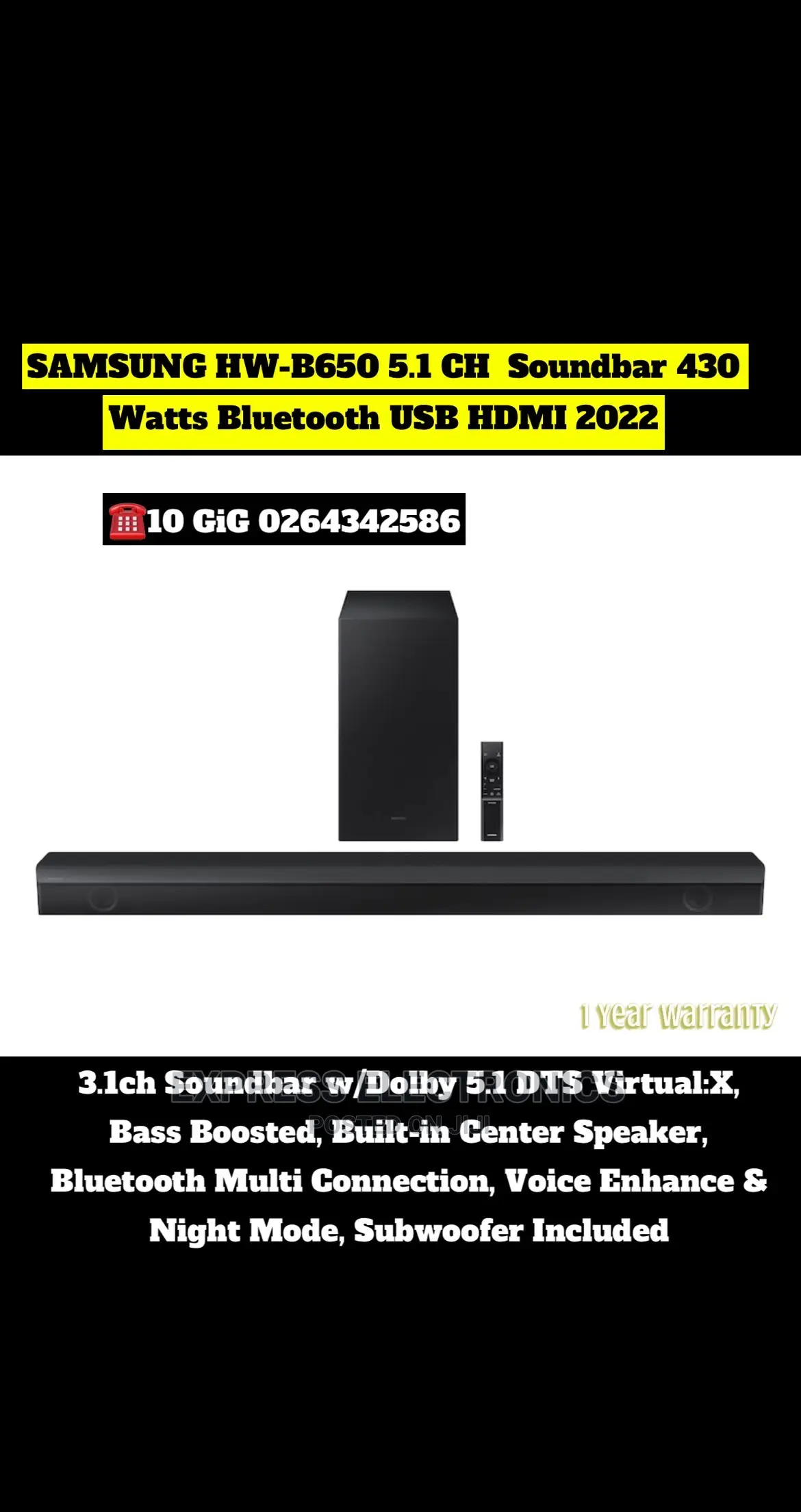 Samsung - HW-A650 3.1ch Sound Bar With Subwoofer - Black