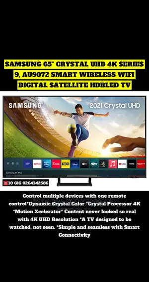 SAMSUNG 65” CRYSTAL UHD Series 9 AU9072 Smart Wireless Wi-Fi