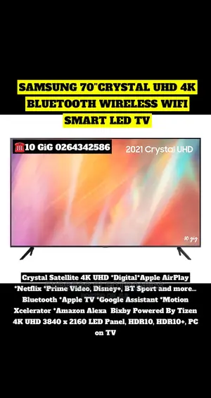 Samsung 70”Crystal UHD Bluetooth Wireless Wi-Fi Smart Tv
