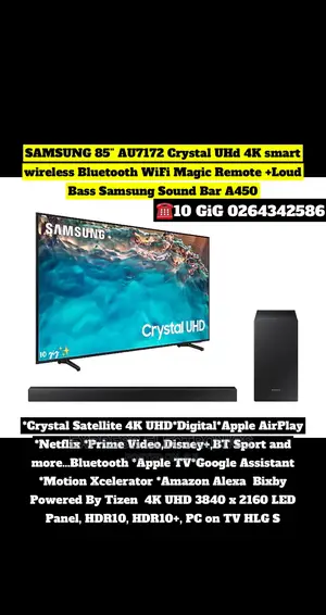 Samsung 85” Crystal UHD Smart Wireless Bluetooth Wi-Fi Tv