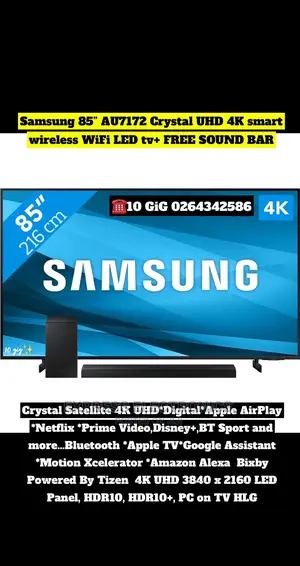Samsung 85”UHD Smart Wireless Bluetooth Tv+Free Soundbar