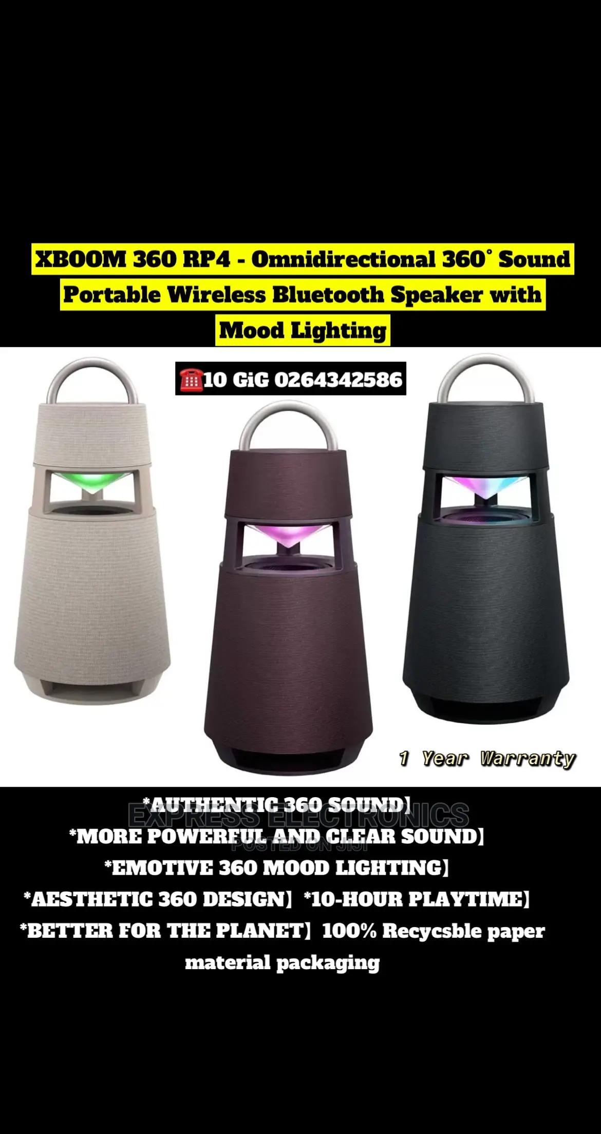 LG RP4 XBOOM 360 Omnidirectional Portable Bluetooth Speaker