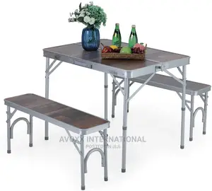 ALPHA CAMP 3-Piece Folding Camping Table With Bench Set-Gray