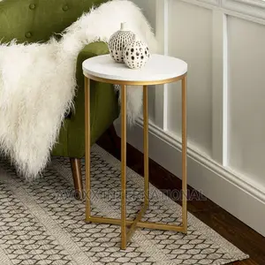 Walker Edison 16" Round Table Marble Finish Gold Metal Base