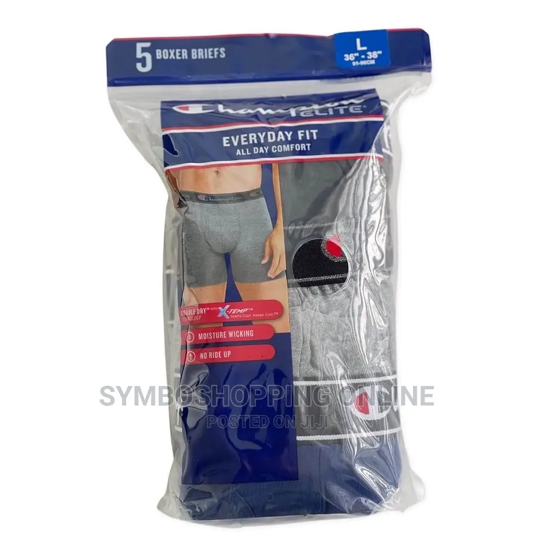 Champion Elite Boxer Briefs Large 36"-38" (5 Briefs/Pack)