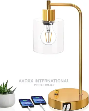 Gold Industrial Table Lamp With 2 USB Ports