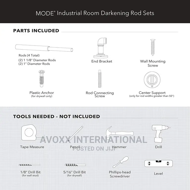 Mode Industrial Room Darkening Curtain Rod Set,72-144"Nickel