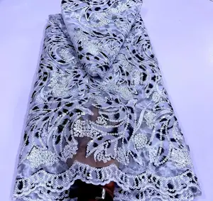 High Quality African Lace Fabric With Sequins for Unisex.