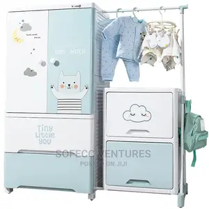 Thickened Double-Door Plastic Baby Wardrobe + Side Hanger