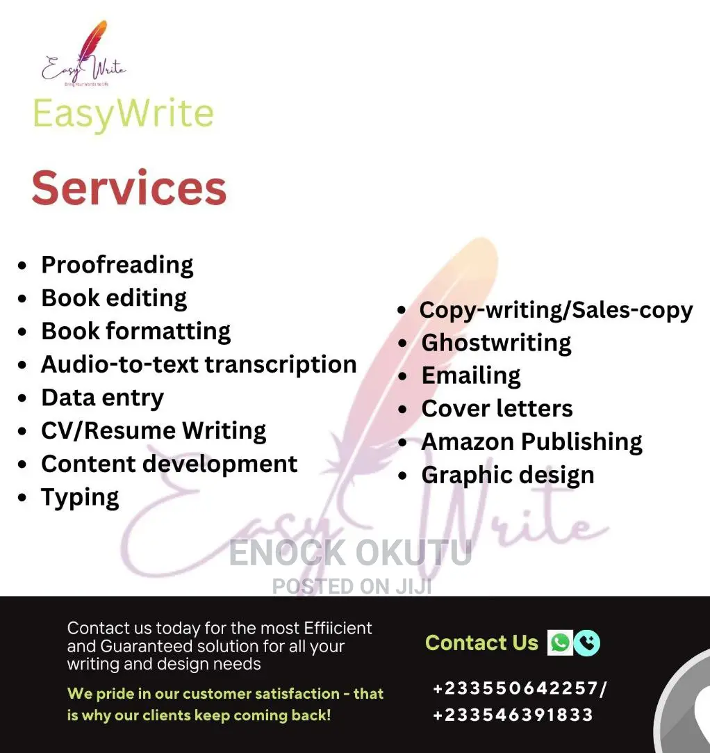 Book Editing, Proofreading, Graphic Designing, Copy Writing