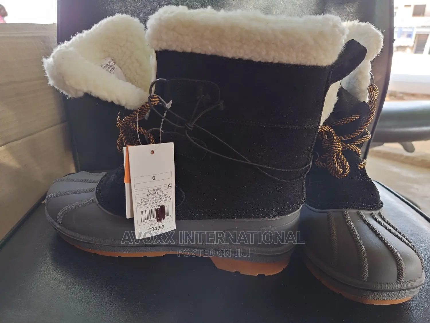 Boys Boots Black Suede Faux Sheep Fur Size 38 Cat Jack