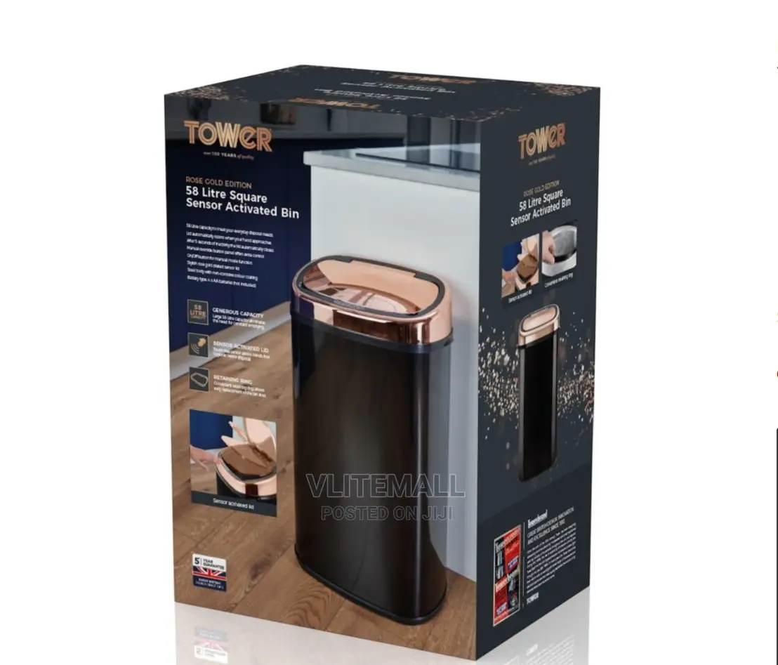 Tower 58L Square Sensor Bin, Rose Gold Black