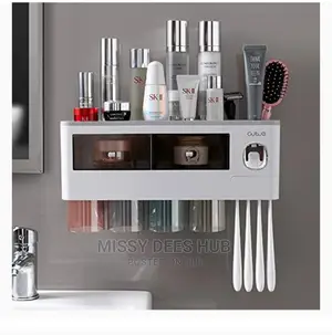 Toothpaste Dispenser and Toothbrush Holder With 4 Cups