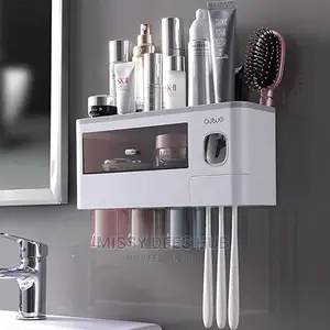 Toothpaste Dispenser and Toothbrush Holder With 4 Cups