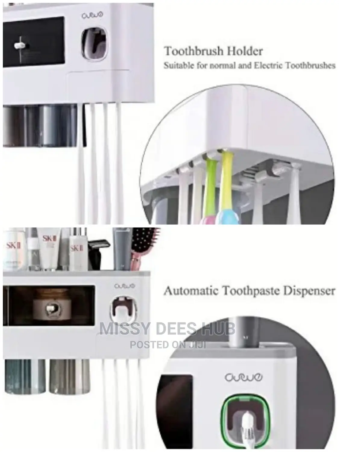 Toothpaste Dispenser and Toothbrush Holder With 4 Cups