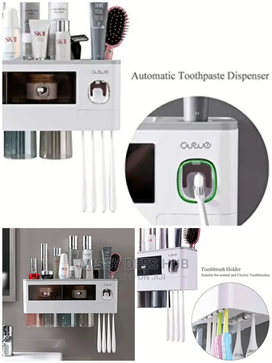 Toothpaste Dispenser and Toothbrush Holder With 4 Cups