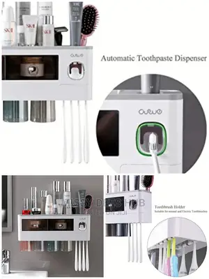 Toothpaste Dispenser and Toothbrush Holder With 4 Cups