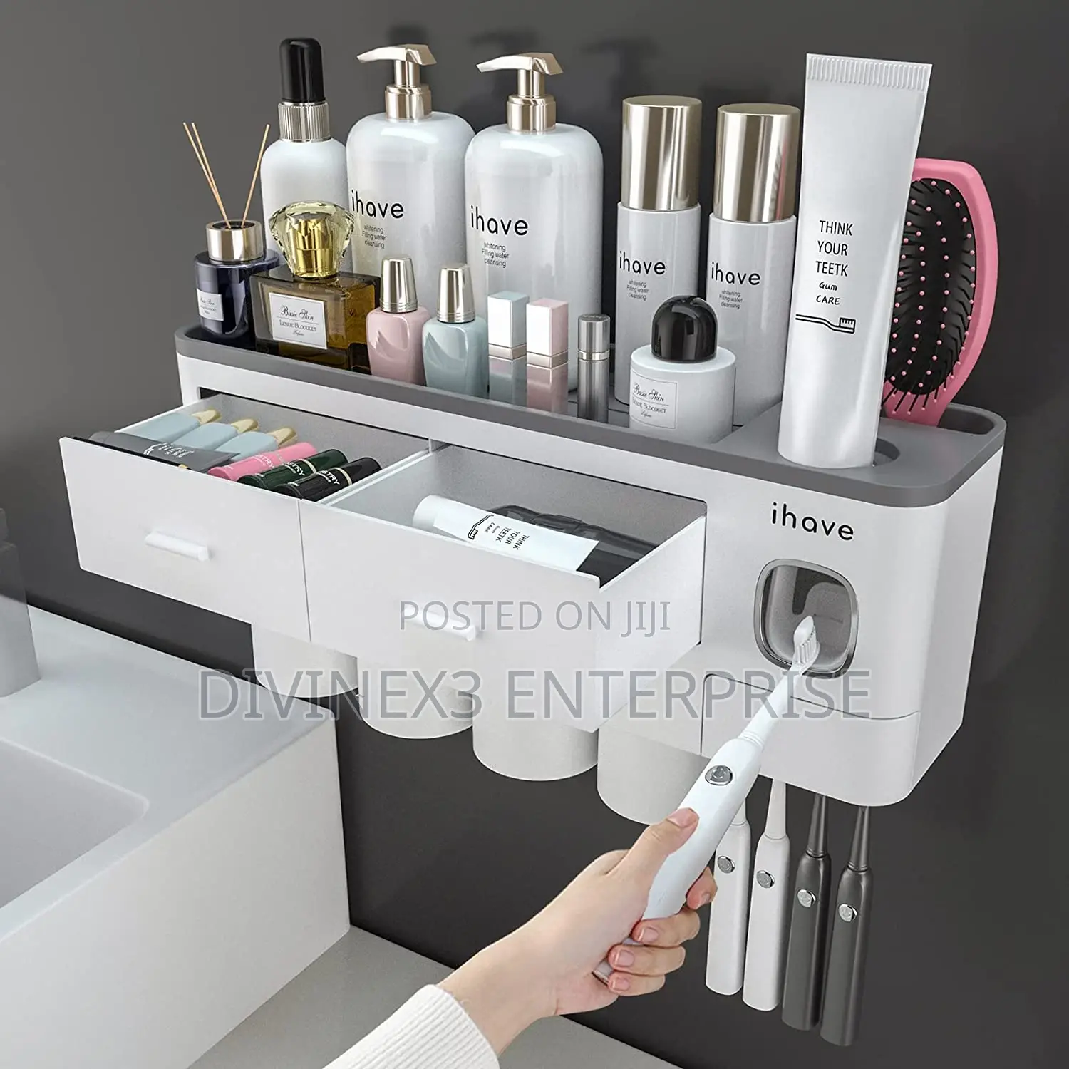 Toothbrush Holder With 4 Cups Wall Mounted,