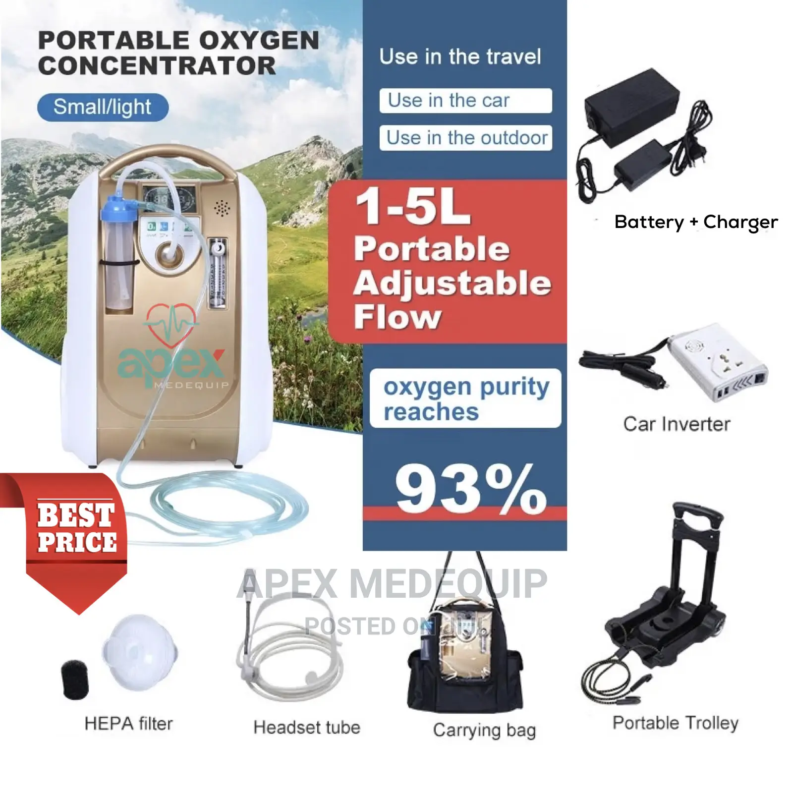 Portable Rechargeable Oxygen Concentrator 5L ( Travel)
