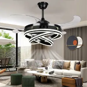 Retractable Ceiling Fan, Led 3 Color Brightness Adjustable