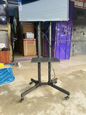 Tv Stand With Shelf Tilting Bracket Movable Wheels