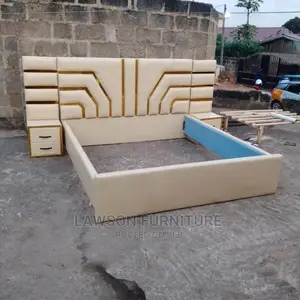 Gold Stripes Queen Size Bed