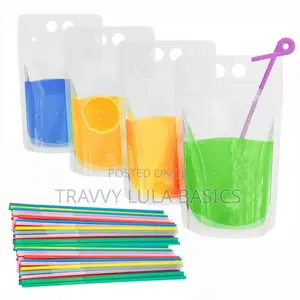 New Frosted Juice Pouch -100pcs +Free 100pcs Twist Straws