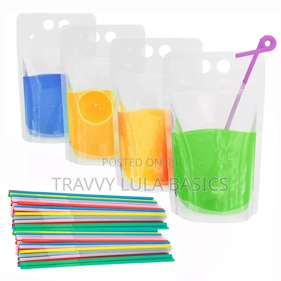 New Frosted Juice Pouch -100pcs +Free 100pcs Twist Straws
