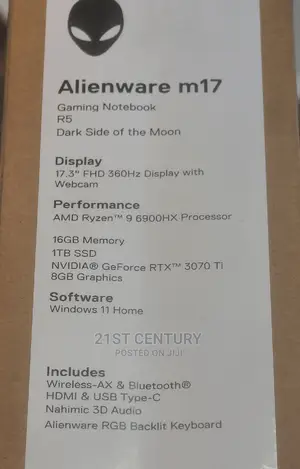 New Laptop Dell Alienware M17 R5 16GB Intel Core I7 SSD 1T