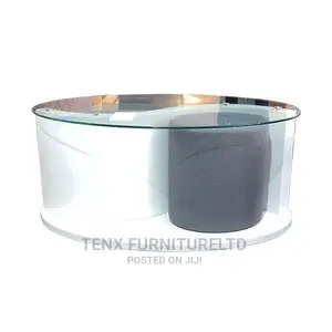 Coffee Table With 2 Stool (Glass Top)Wooden Base