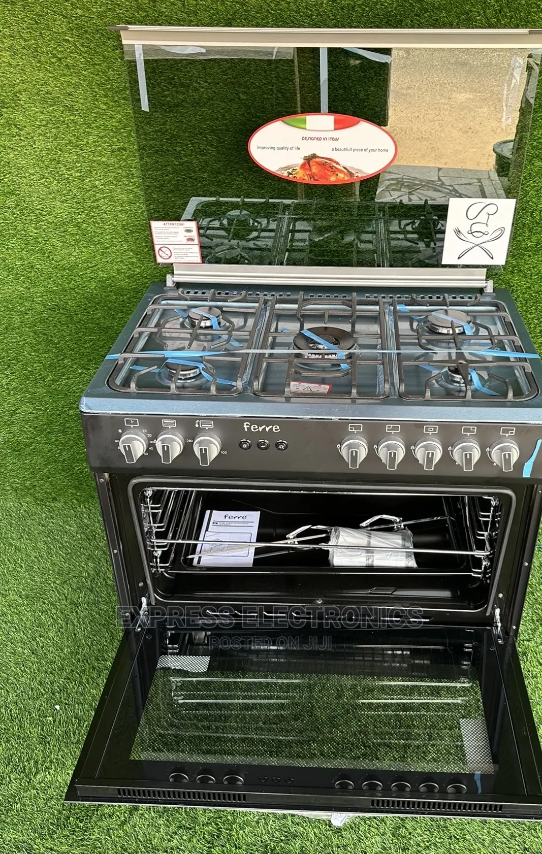 Authentic New 5burner Black Gas Cooker Oven Grill