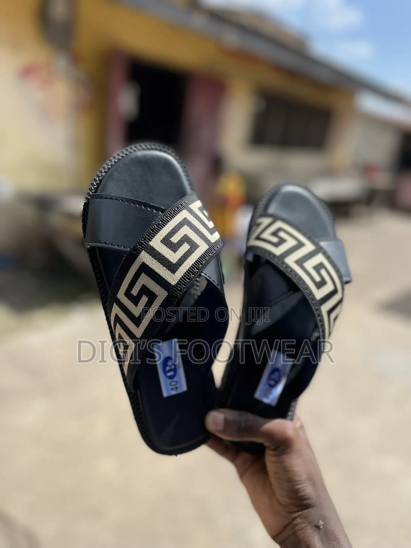 Half Black Leather Half Versace Crossed Slippers