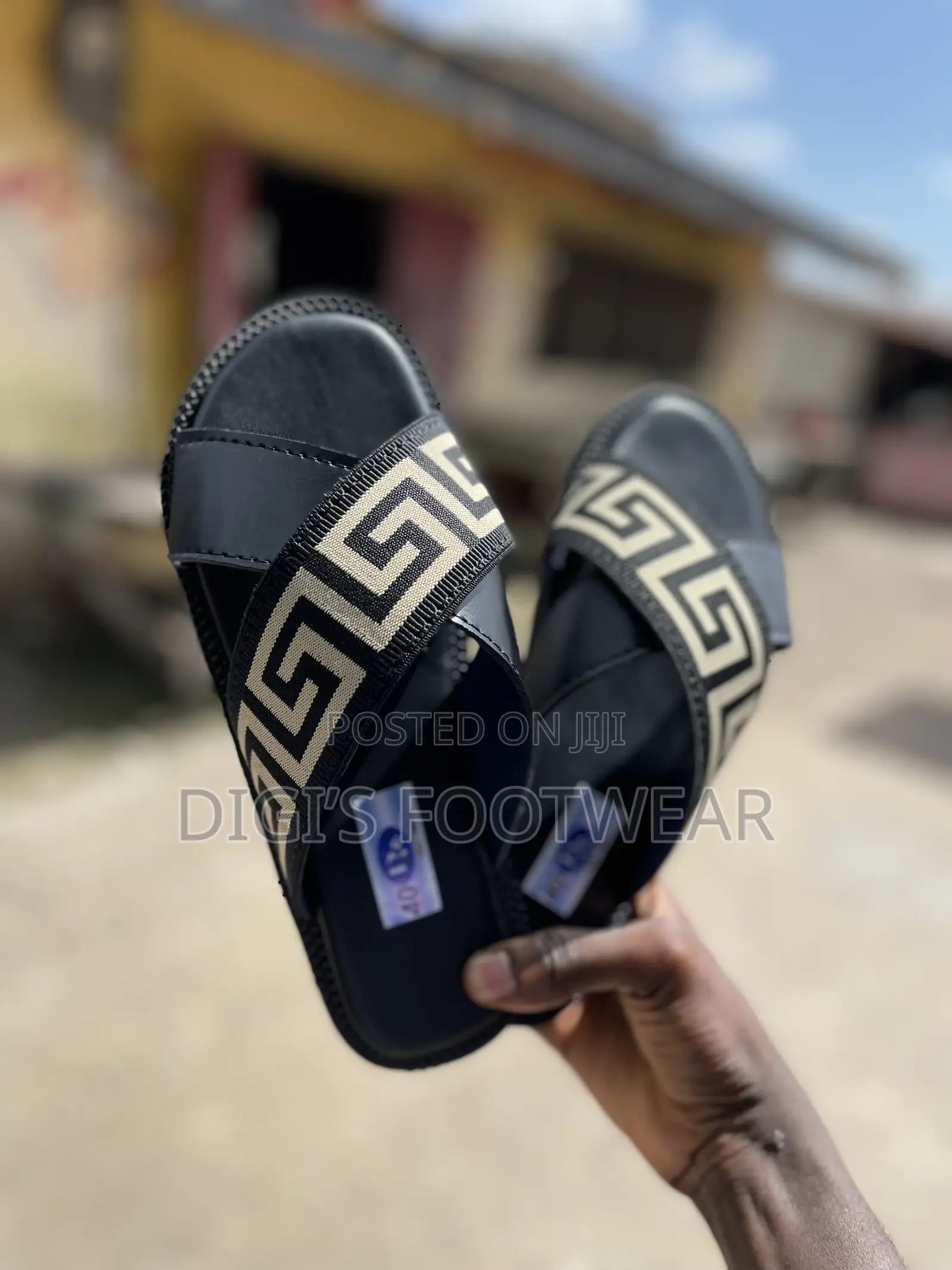 Half Black Leather Half Versace Crossed Slippers