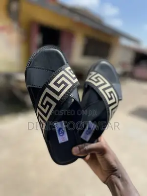 Half Black Leather Half Versace Crossed Slippers